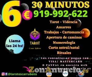 Llamanos, tarot, videncia y más 30 minutos a solo 6 eur!